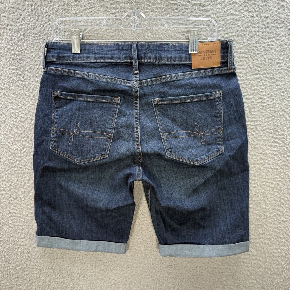 Levis Denizens Shorts Womens 12 Blue Denim Bermuda Cuffed Stretch Whiskered - Picture 2 of 11